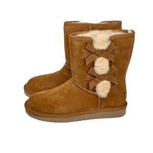 NEW Kookaburra By UGG Victoria Suede Boots SZ 8 Tan Shearling Fur Bow Winter